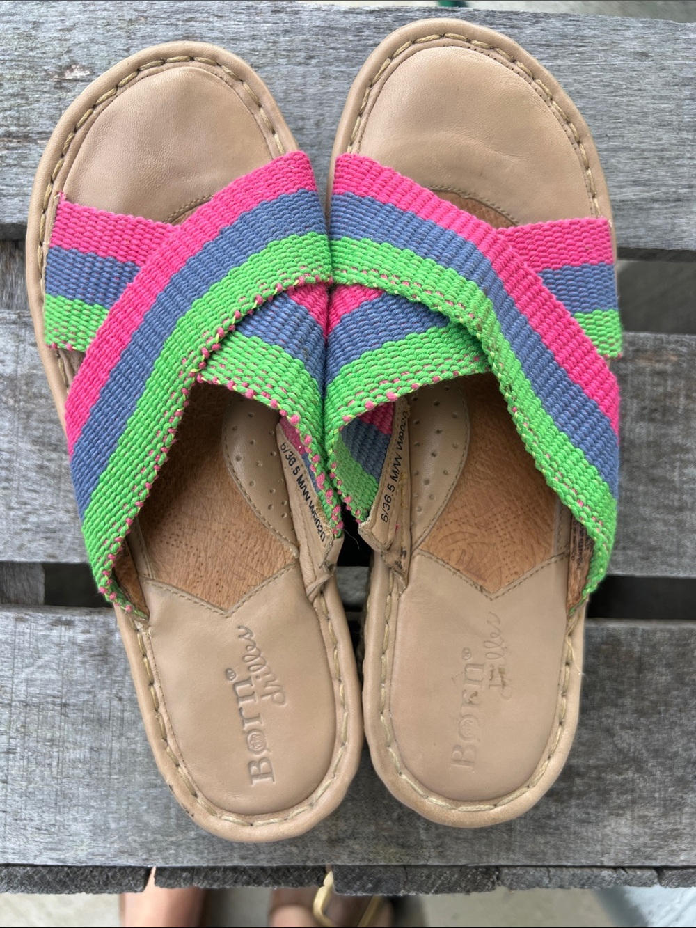 Born Drilles Multicolor Woven-Strap Tan Slide Sandals
